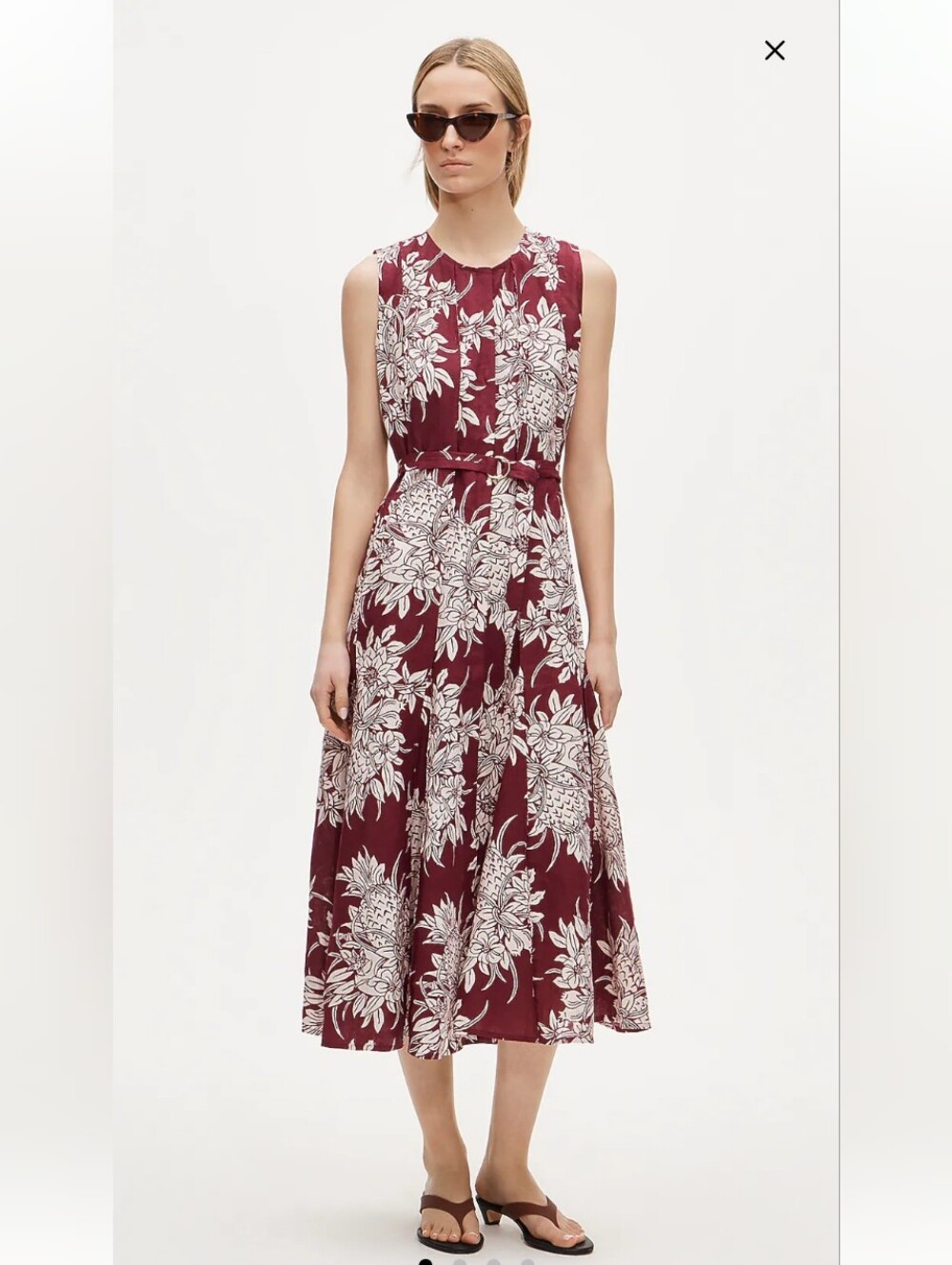 J Crew Seamed linen dress with removable belt in pineapple garden print CU792